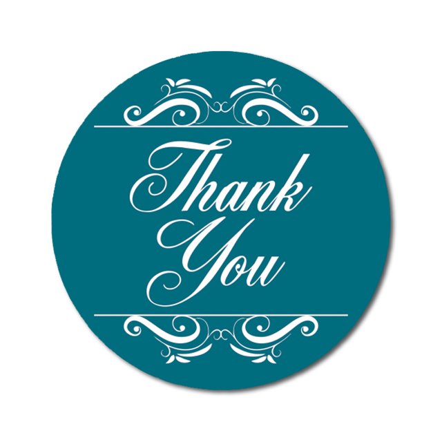 Darling Souvenir Round 1.6 Inches Swirl Border Thank You Teal Blue Stickers Non Customized Gift-45 Pcs