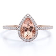 thumbnail image 1 of JeenMata Anillo de Compromiso de Oro Rosa con Halo de Moissanita y Morganita Talla Pera de 1,25 Quilates, 1 of 5