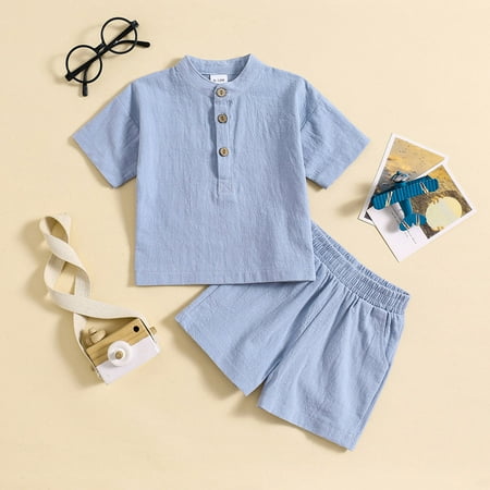 

Toddler Boys Outfit Sets Short Sleeve Summer Casual Gentleman Tops Beach Holiday Solid Shirts Shorts Suit