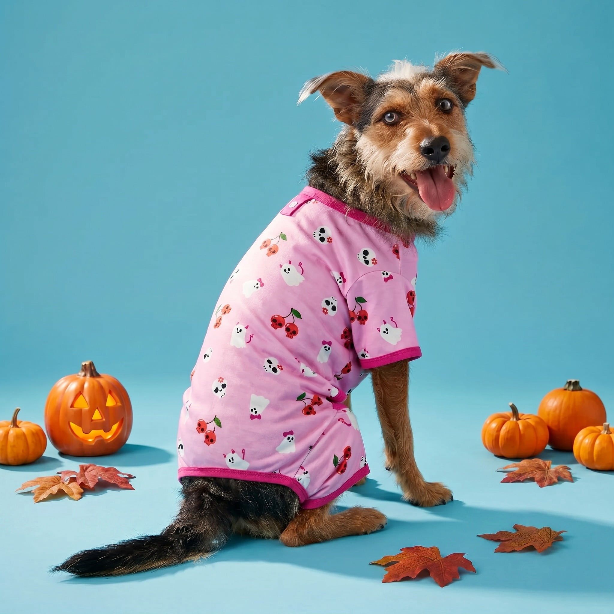 Vibrant Life Halloween Pajamas for Dogs, Skull Cherries and Ghosts, Pink, M