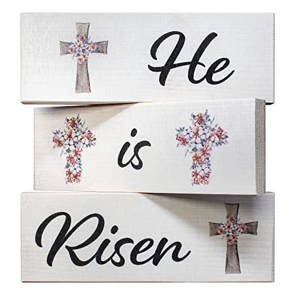 Jennygems Rustic Farmhouse Easter Wooden Sign Blocks Set, 3 Piece