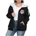 thumbnail image 3 of Feancey Plus Size Zip Up Hoodies for Women Christmas Sweatshirt Jackets Winter Sherpa Lined Hooded Jacket Cute Santa Claus Print Sweatshirts Black 5XL, 3 of 6