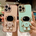 thumbnail image 4 of Compatible for iPhone 13 Pro Max 6.7 Inch 6D Plating Astronaut Hidden Stand Case, Cute Stand and Love-Heart Pattern Phone Case for Women Girls Men Soft TPU Shockproof Back Cover - Green, 4 of 10