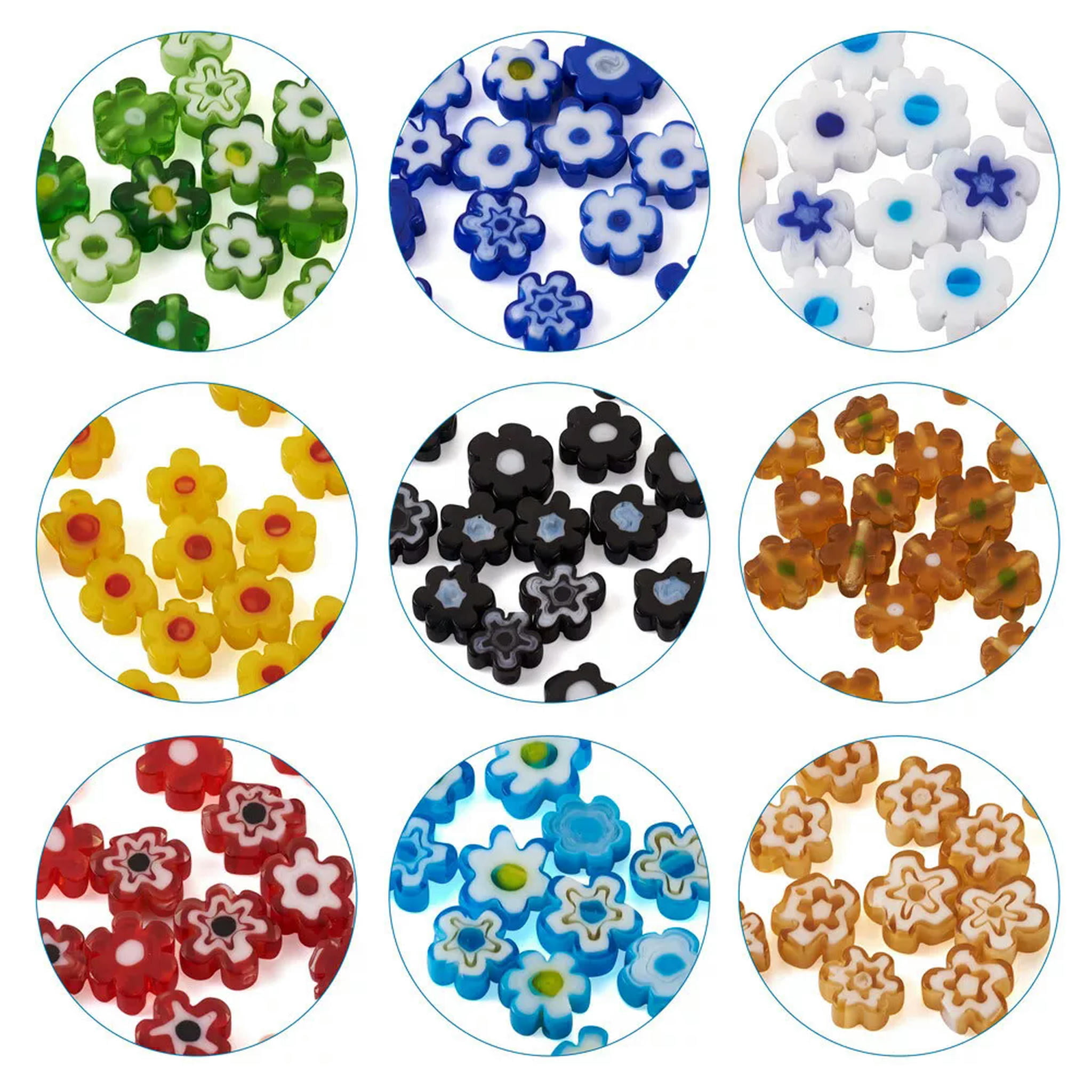 U8MO 180pcs Colorful Flower Handmade Millefiori Glass Beads Pony Loose Spacer 6.4~9mm