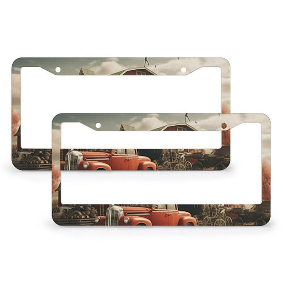 Red Barn And Animals License Plate Frames 2 PCS Christmas Licenses Plates Frames Front Licenses Plate Covers Car Tag Frame for Women Men US Vehicles Standard 2 Holes Aluminum License Plate Frame