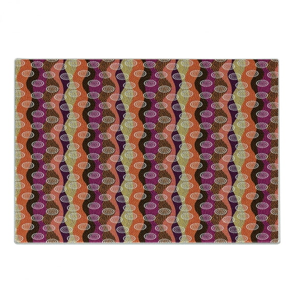 Abstract Cutting Board, East Style Colorful Design with Multiple Dotted Wavy Stripes and Circles, Decorative Tempered Glass Cutting and Serving Board, Small Size, Multicolor, by Ambesonne
