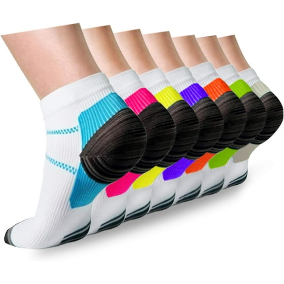 7 pair Compression Socks Plantar Fasciitis for Women Men - Best for Athletic,Support,Flight Travel,Nurses,Hiking