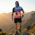 thumbnail image 5 of Men's UPF 50+ Sun Hoodie Long Sleeve Hooded Fishing Shirt Palm & Ocean Scenic Pullover Cooling Ice Silk Breathable Quick-Dry Moisture Wicking 4-Way Stretch for Commute Fishing Hiking Purple L, 5 of 7