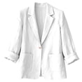 thumbnail image 5 of 2026 Summer Linen Blazer Women-3/4 Sleeve V Neck Ruched Sleeve Button down Lightweight Breathable Business Casual Work Jackets Pocket by Awwp White M, 5 of 7