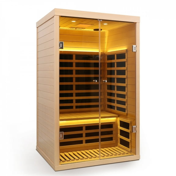 2-Person Low EMF Luxury Far Infrared Sauna - Hemlock Wood, Double Doors & Large Glass, Wide Space Indoor Home Spa
