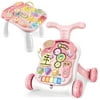 Ealing Baby Learning Walker Sit-to-Stand Baby Walker with Wheels Entertainment Table Kids Early Educational Activity Center, Baby Push Walkers for Boys and Girls, Pink