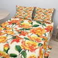 thumbnail image 2 of Ambesonne Rose Fitted & Top Sheet Set with Shams, Old Bridal Vivid Bouquet, Cream Orange Green, 2 of 8