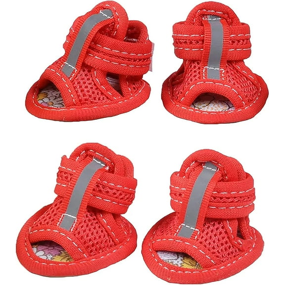 Small Dog Summer Mesh Sandal Shoes Puppy Cats Breathable Paw Protectors Red Size 5
