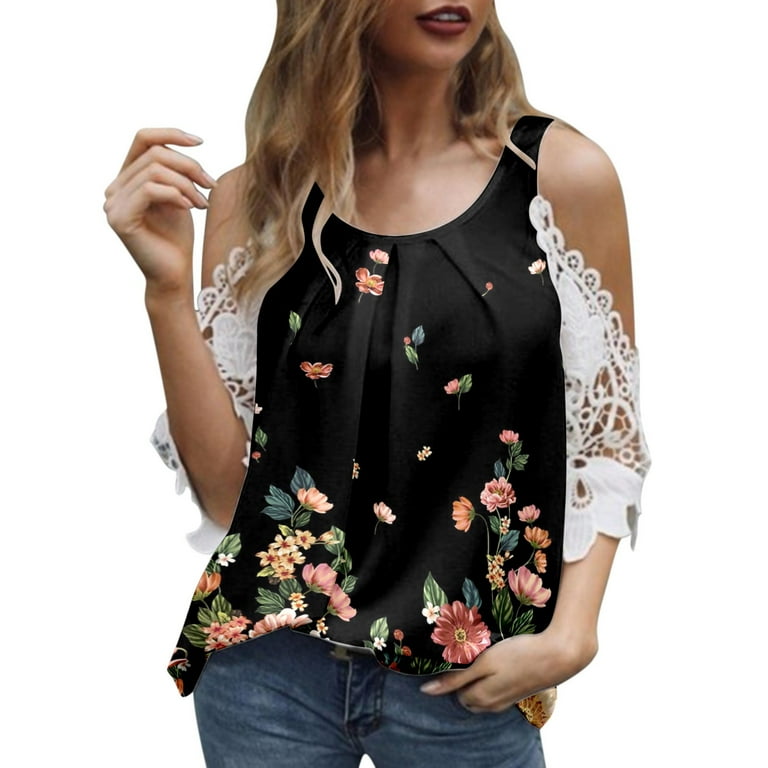 Hawaiian Shirts for Women Long Sleeve Off The Shoulder Tops Casual Print Black L