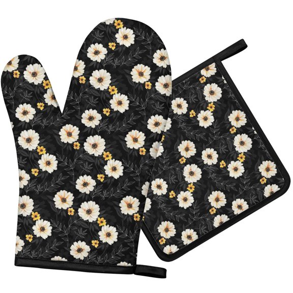 Pioneer Flower Floral Print Pattern 1-Pack Oven Mitts Set, Heat Resistant Kitchen Gloves, 7.7" X 12"