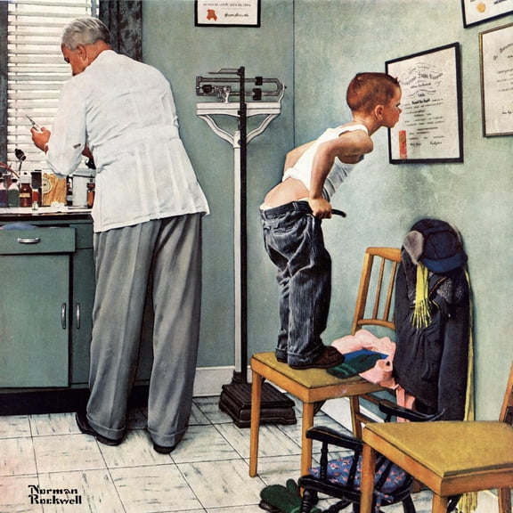 Art.com Before the Shot or At the Doctor's, March 15,1958 Giclee Print by Norman Rockwell, 30" x 30"
