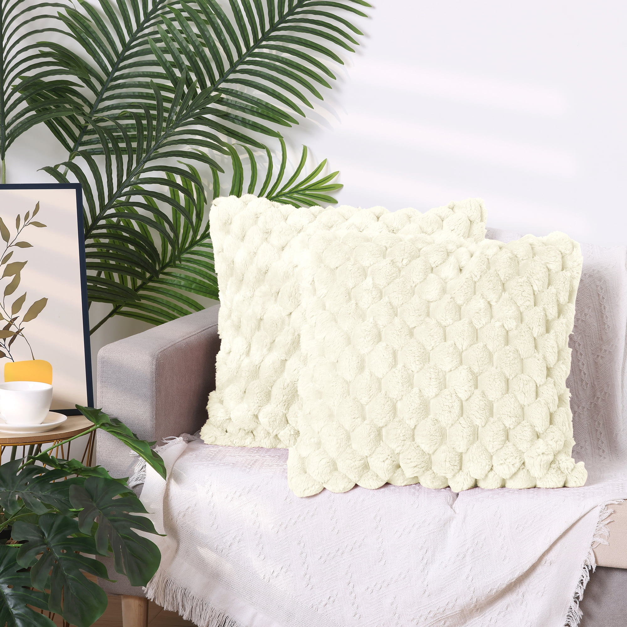 Unique Bargains 2 Soft Throw Pillow Covers Fur Decorative Fuzzy Plush Cushion Covers White 16" x 16"
