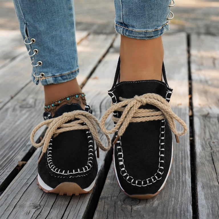 Viluyesy Womens Suede Loafers, Lace Up Non-Slip Wedge Heels  display picture 3