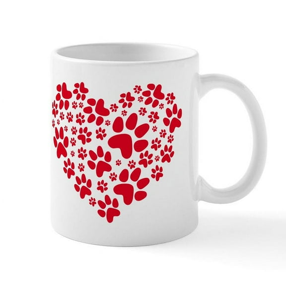 CafePress - Red Heart With Paws, Animal Foodprint Pattern Mug - 11 oz Ceramic Mug - Novelty Coffee Tea Cup