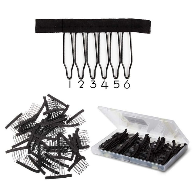 Peines para pelucas (60 unidades), de acero inoxidable, negros y grandes, para hacer pelucas, pinzas de metal para gorros de peluca (DIY).