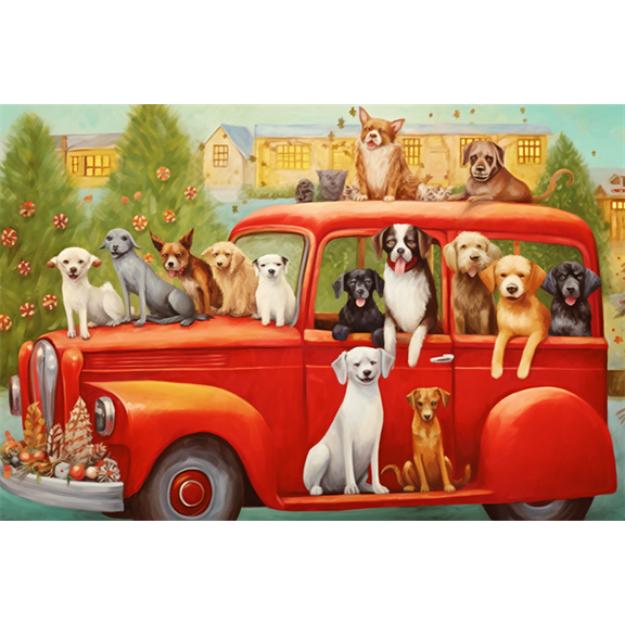 jigsaw puzzles 50 pieces for adults merry Christmas Countdown dogs red car Formation wooden Challenging Puzzle Perfect for Game Night 7.9'' x 5.9''