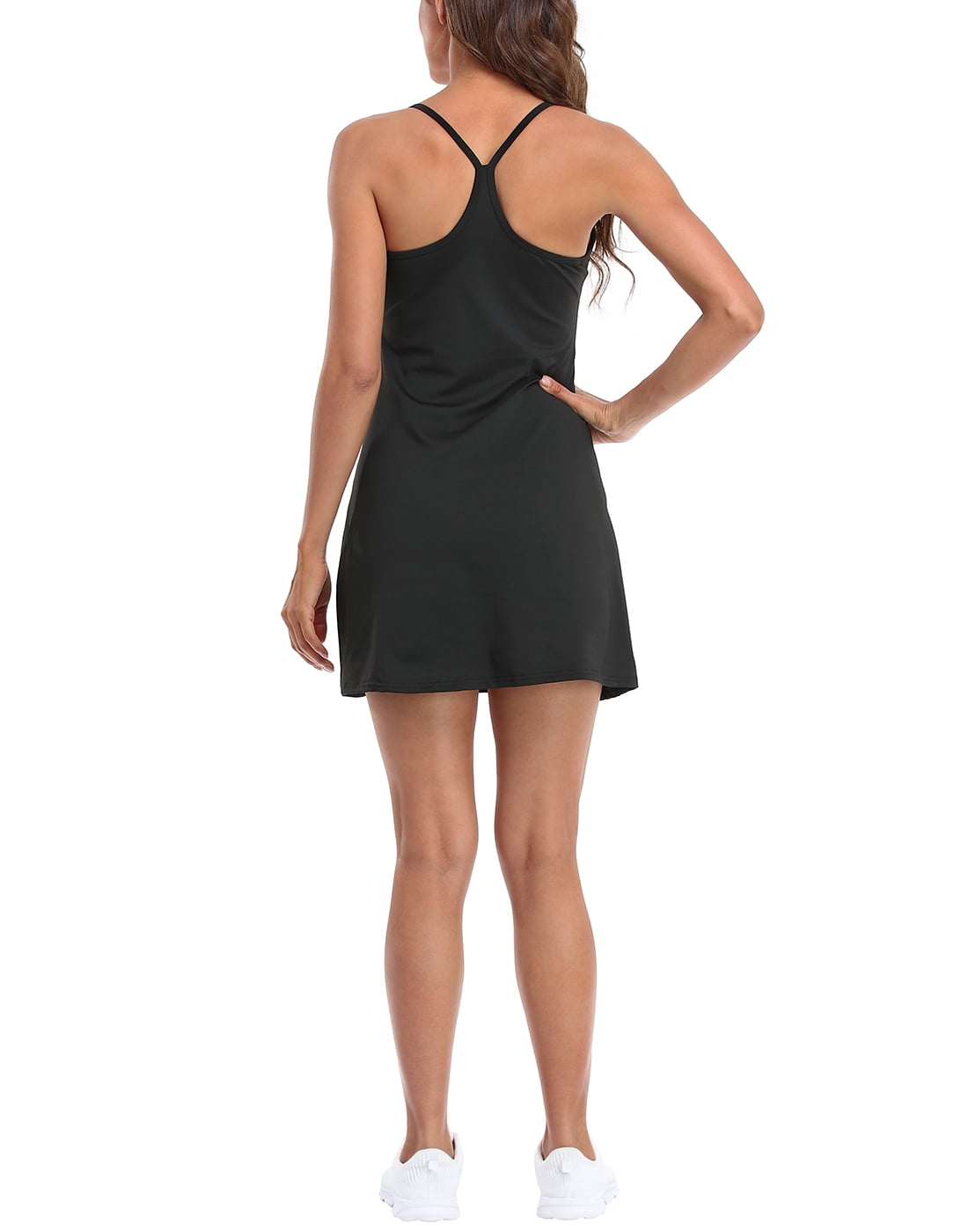 HDE Women Workout Dress Built in Shorts Sleeveless Athletic Sport Dress Black L