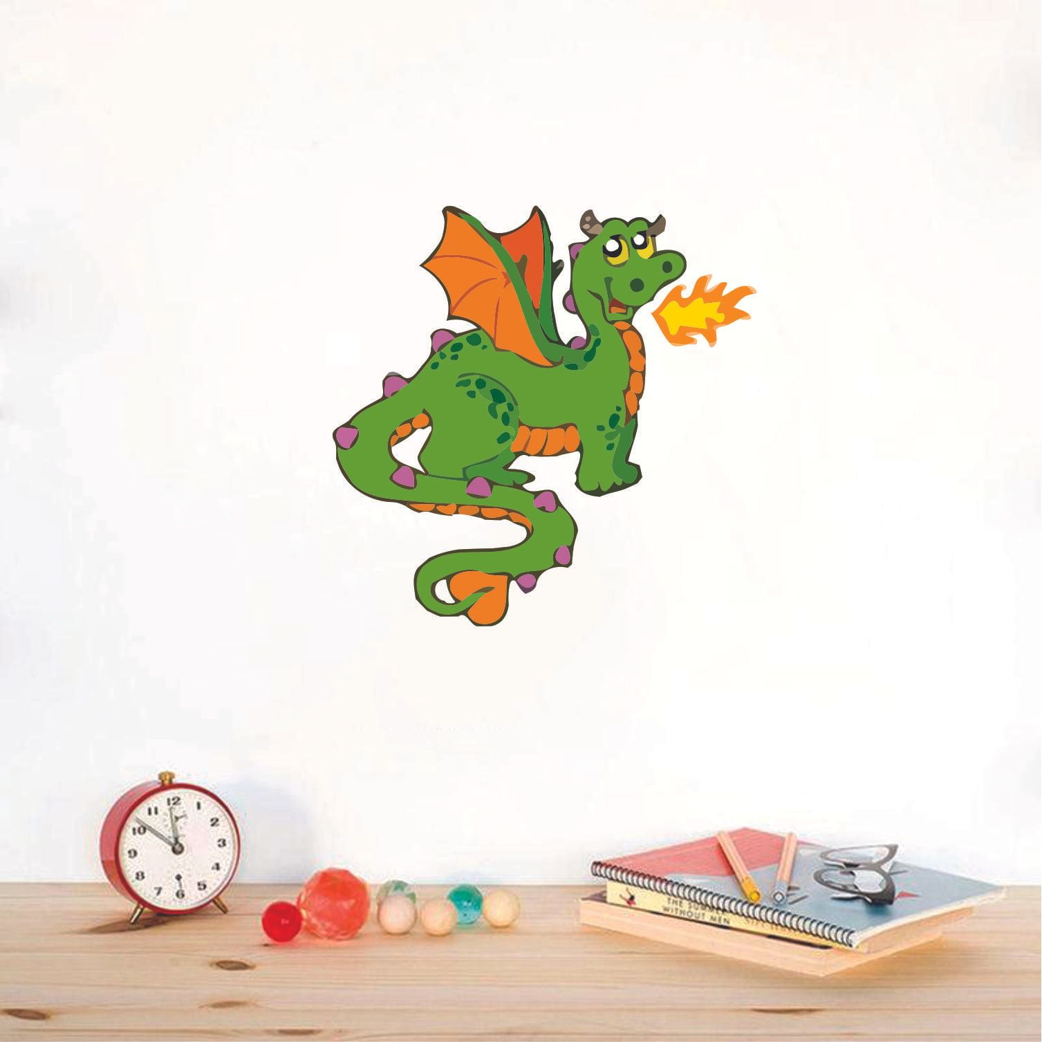 Cute Green Fire Dragon Cartoon Animal Character Wall Art Decal Vinyl ...