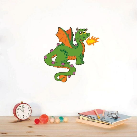 Cute Green Fire Dragon Cartoon Animal Character Wall Art Decal Vinyl Sticker Girls Boys Room Bedroom Nursery Kindergarten House Fun Home Decor Stickers Wall Art Removable Vinyl Mural 40x20 inch