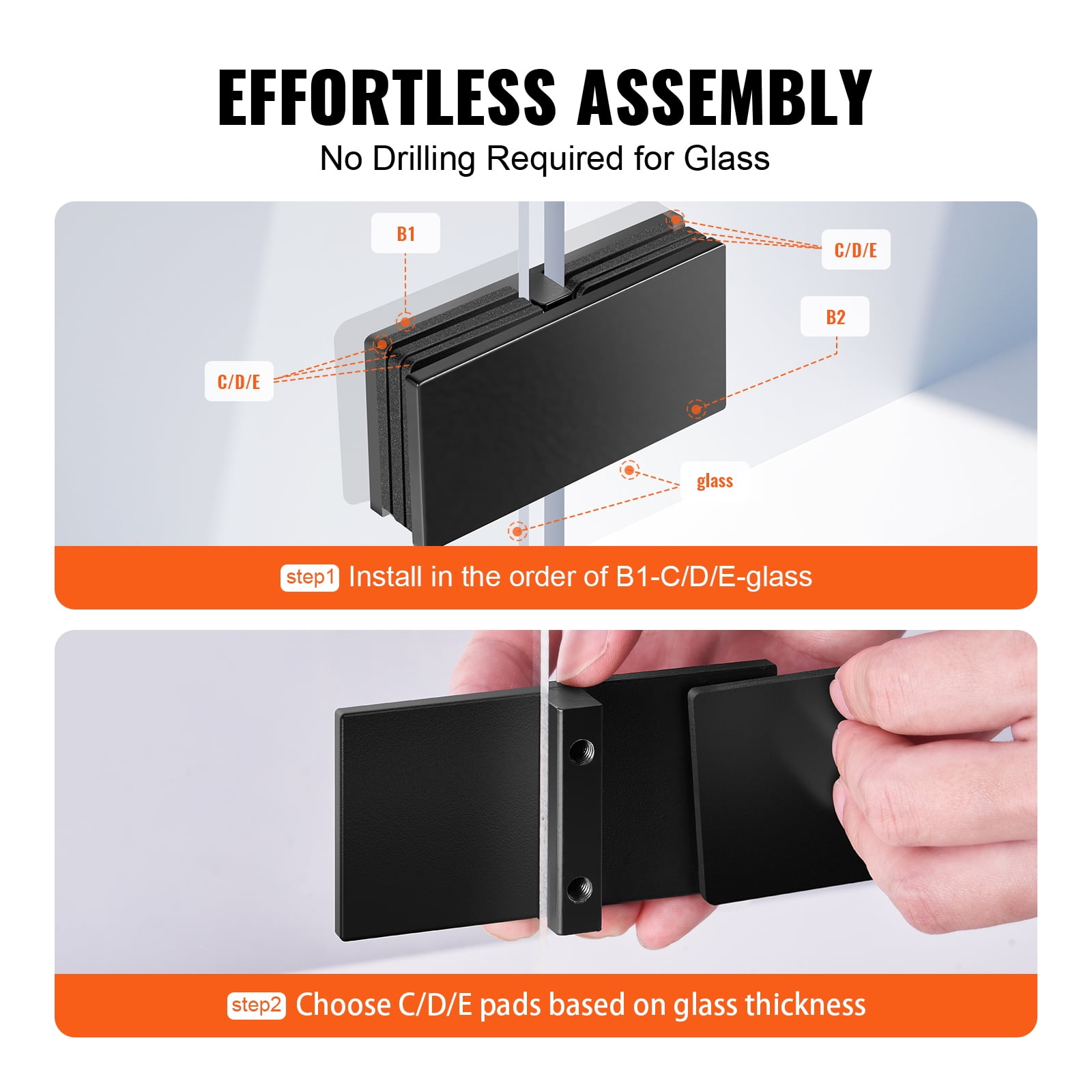 VEVOR Glass Clamp, 4 PCS Rectangle Glass Railing Bracket for 0.31 "-0.47 " Tempered Glass, 304 Stainless Steel Glass Mounting Clamp, 0.2” Thick Glass Shelf Bracket for Balcony, Garden, Pool, Stair
