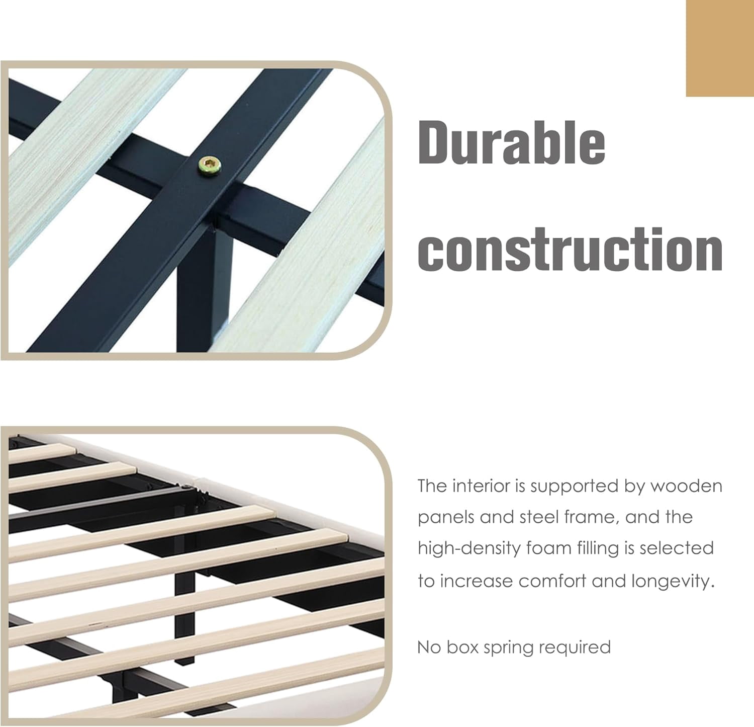 AGARTT Upholstered Platform Full Size Bed Frame with Headboard Wooden Slats Support,Beige Velvet