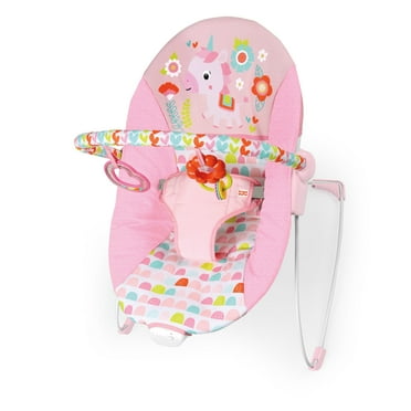 Bright Starts Vibrating Infant Baby Bouncer with Toys, Fantasy Unicorn