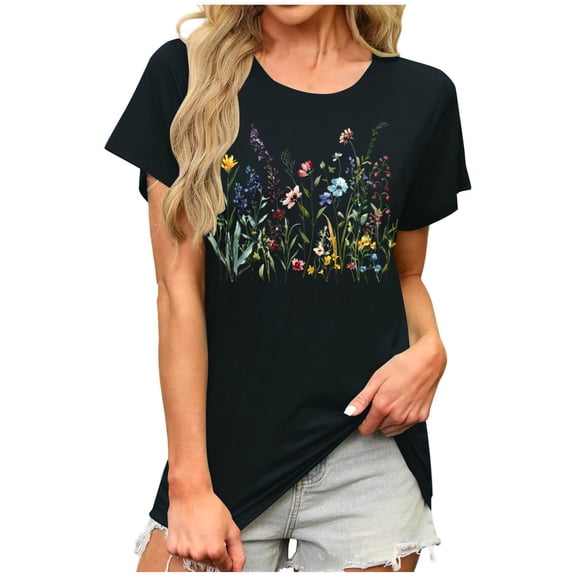 PFRNLF Graphic T shirts for Women Womens Floral Graphic Tees Short Sleeve Casual T-Shirts Boho Style Cute Summer Loose Fit Tops