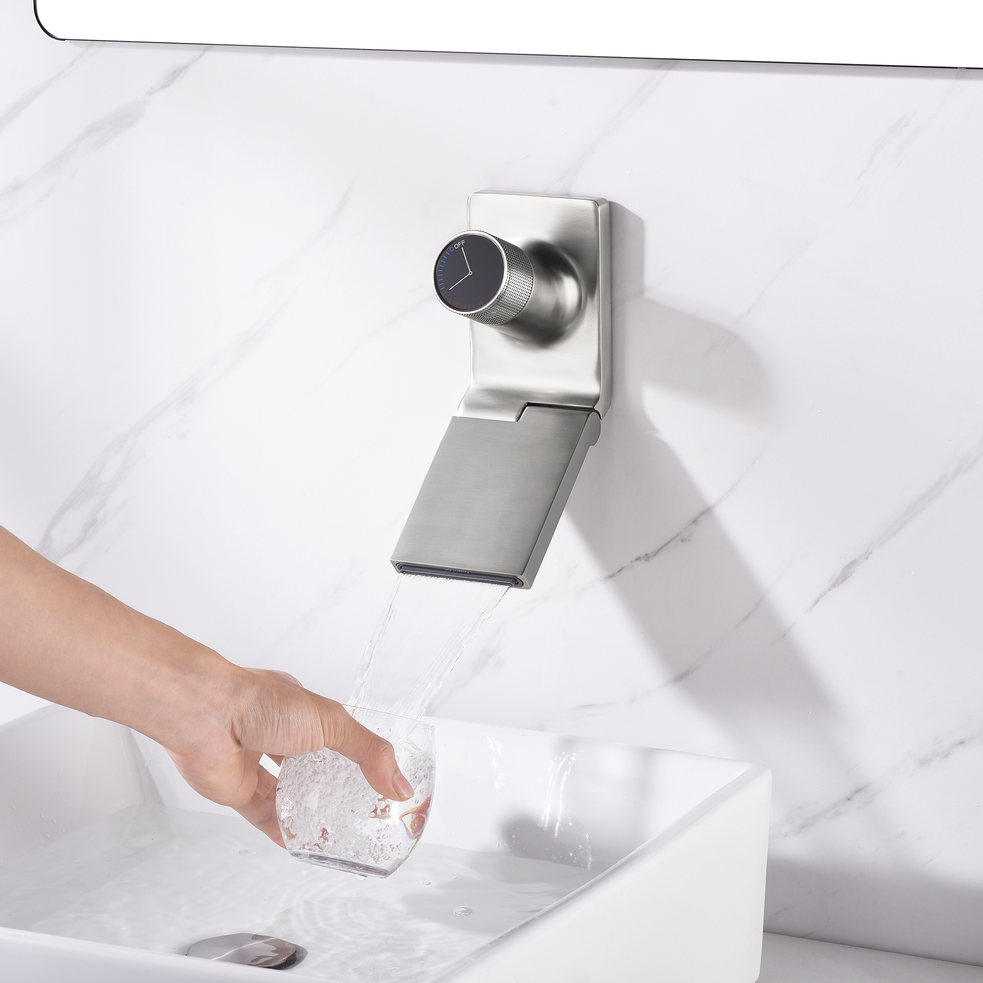 SUMERAIN Wall Mount Waterfall Bathroom Faucet, Bathroom Sink Faucet Modern Vessel Faucet with Foldable Spout,Brushed Nickel