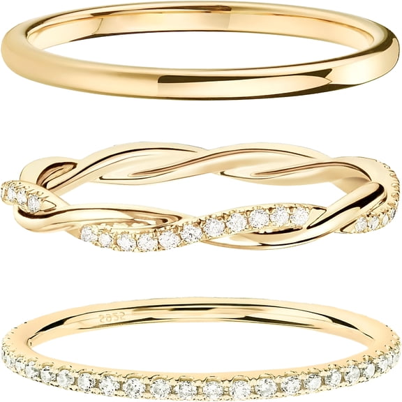 DESIGNICE Stackable Gold Rings for Women Non Tarnish, Dainty Real Gold Diamond Rings Set Thumb Fashion Thin Cubic Zirconia Ring Simple Unique Statement Rings Gold Jewelry Women 5/6/7/8/9/10