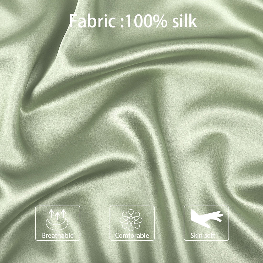 Unique Bargains Mulberry Silk Pillowcase 25 Momme 1Pc Olive Green Queen