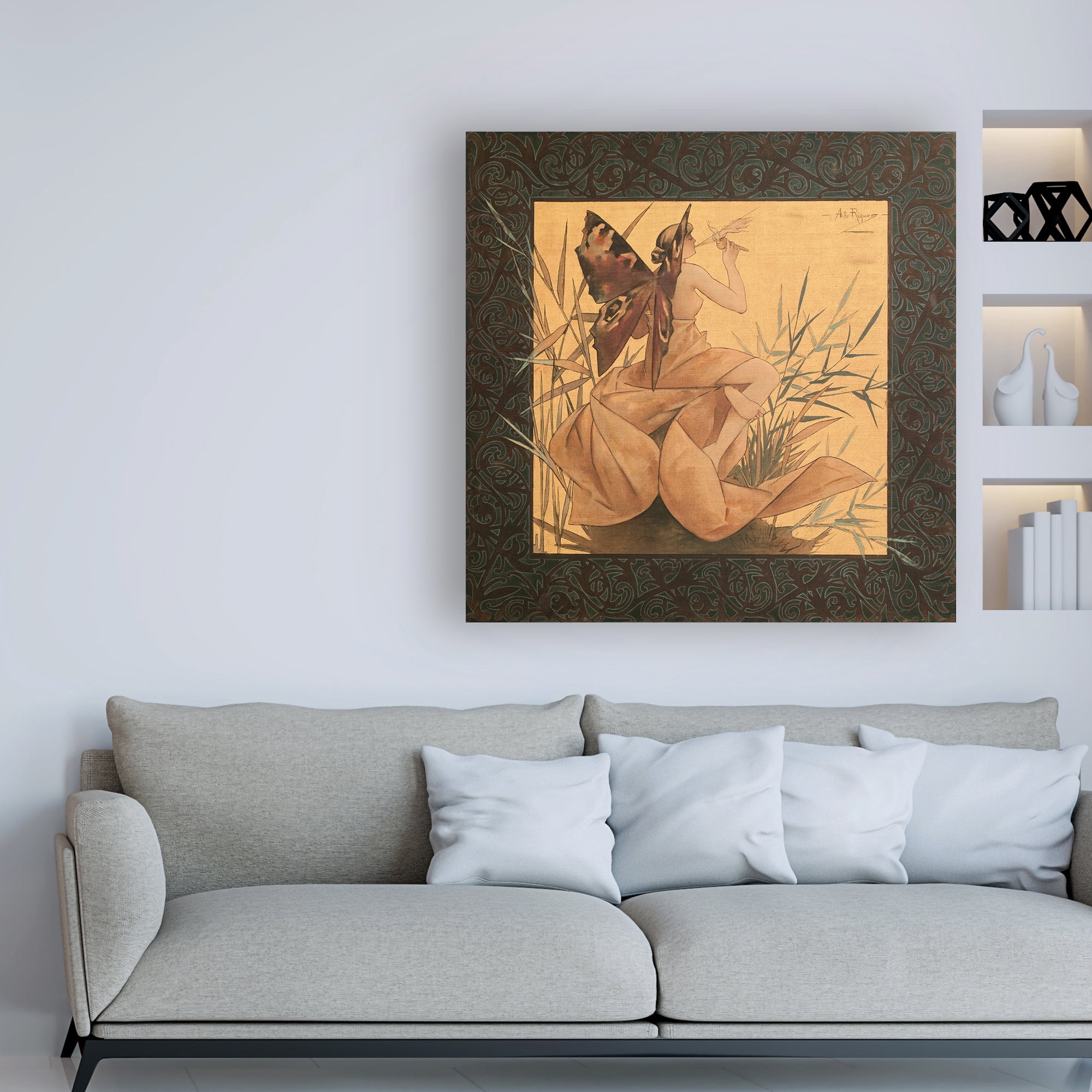 Trademark Fine Art 'Winged nymph blowing amongst reeds' Canvas Art by Alexandre de Riquer