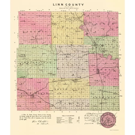 Historic County Map - Linn County Kansas - Everts 1887 - Vintage Wall Art