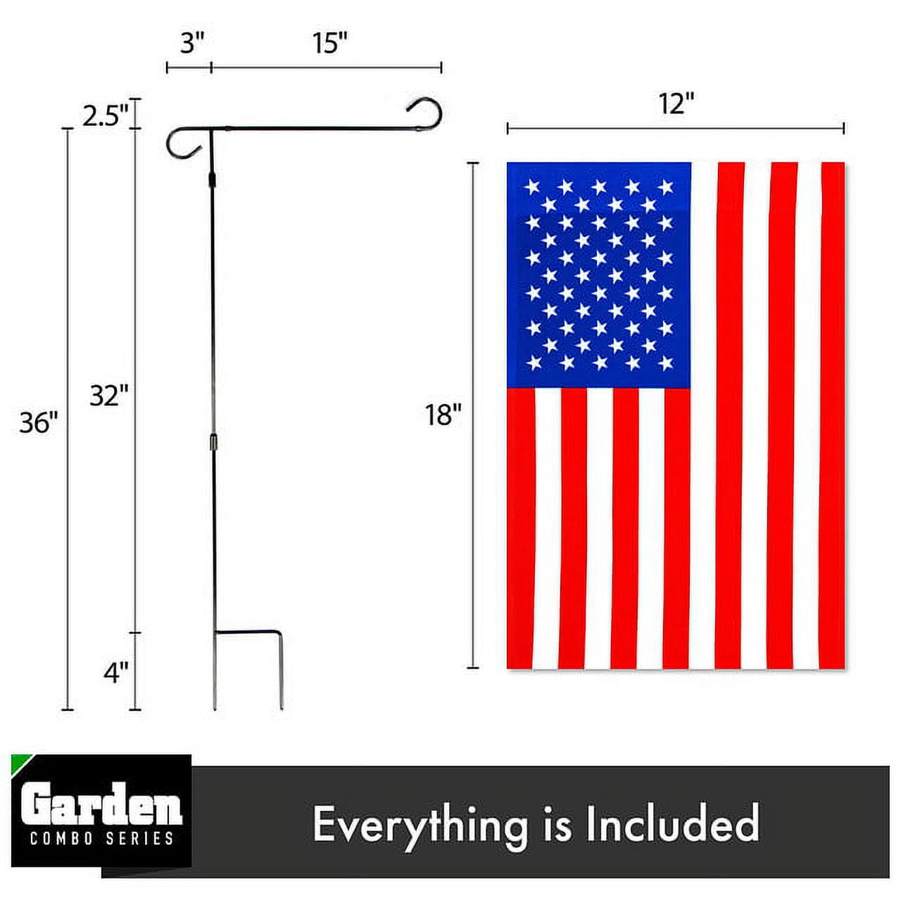 G128 Combo Pack: Garden Flag Stand Black 36x16IN & Garden Flag USA America Flag 12x18IN