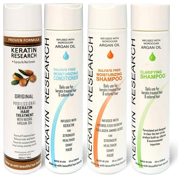 Complex Brazilian Keratin Hair Treatment Kit with Argan Oil Blowout Treatment Natural Organic Results Straightening and Smoothing Hair with Clarifying Moisturizing Shampoo Conditioner (4x10oz)