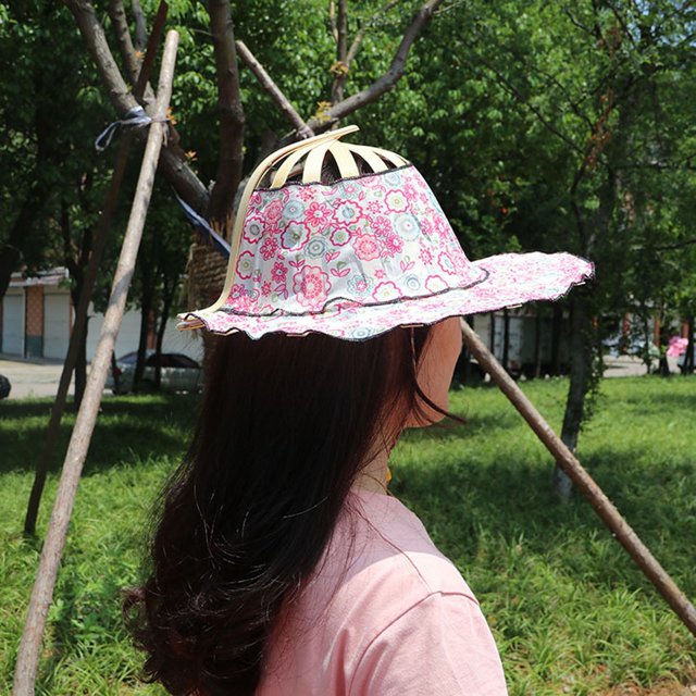 BKER 2 In 1 Portable Sun Hat Foldable Hand Fan Hat For Women Summer Flower Pattern Beach Hat For Travel Beach