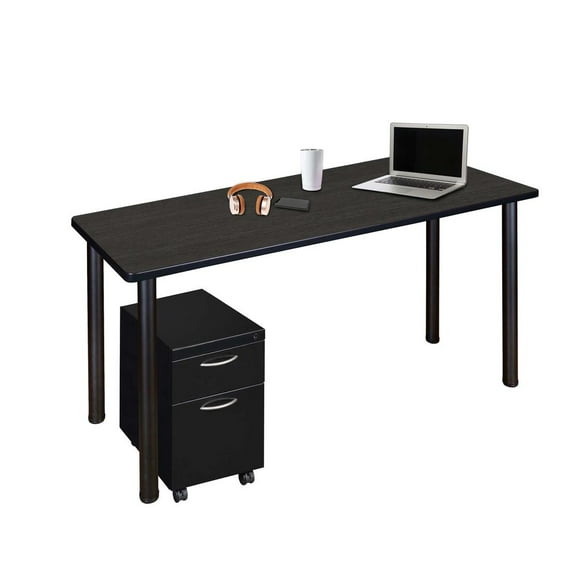 Regency Kee 48 x 24 in. Mobile Desk with Storage- Ash Grey Top, Black Legs