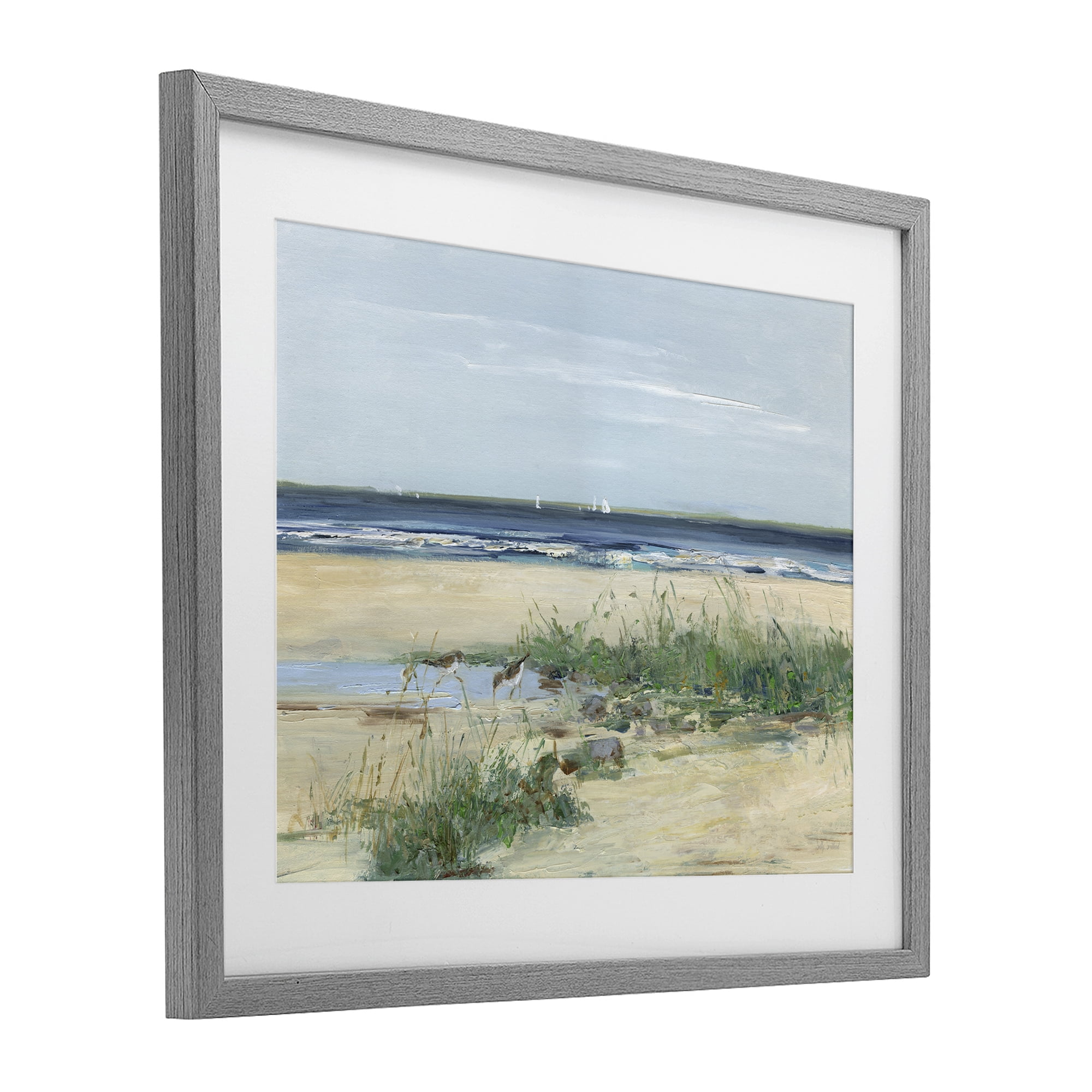 Stupell Industries Beach Marsh Sandpipers Gray Framed Print Under Glass, design by Sally Swatland