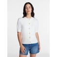 thumbnail image 3 of Time and Tru Woman's Crew Cardigan with Short Sleeves, Sizes XS-XXXL, 3 of 7