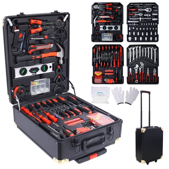 NIGSQJB 969pcs Home Repair Tool Set Kit for Men, Toolbox Storage Case with 4 Drawers, General Household Tool Kit with Rolling Tool Box, for Maintenance, Garden, Homeowner, Handyman, Black