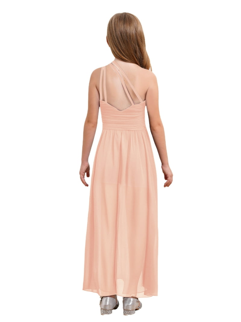 Yartina Kids Flower Girls One Shoulder Ruched Chiffon Wedding Bridesmaid  Party Formal Romper Dress Pink 10 - Walmart.com