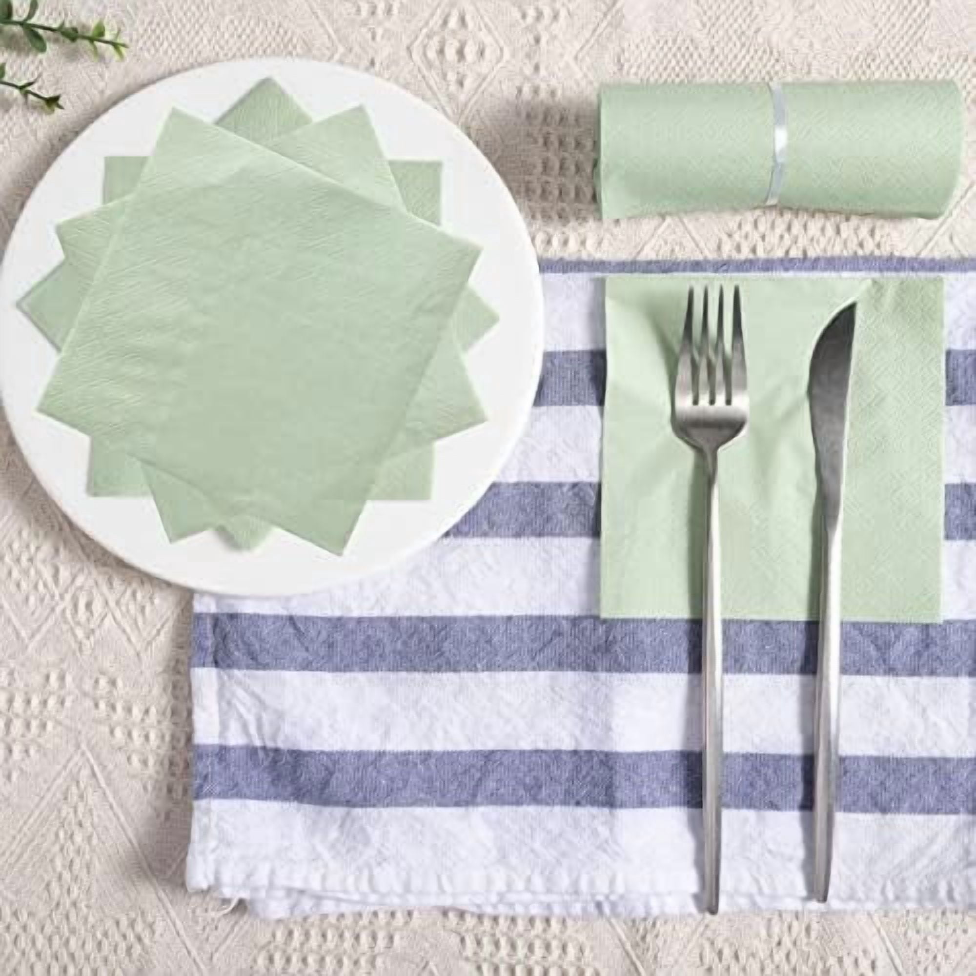 300 Pack Cocktail Napkin 2-Ply Dessert Napkins Folded 5 x 5 Inches Disposable Napkins for Dinner Wedding Birthday Party Bridal Anniversary Reception Event (300, Sage-Green)