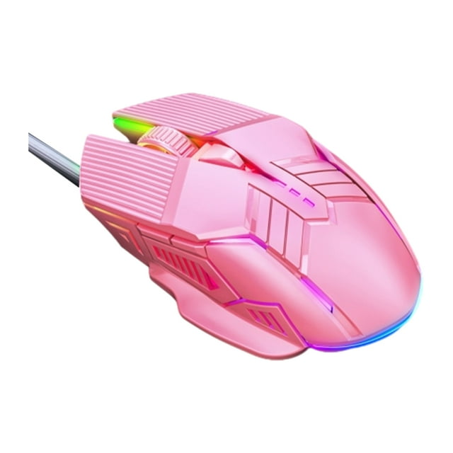 Cateissary Ratón USB compacto y ligero, práctico para juegos con cable, ratón RGB Videojuegos y accesorios rosa sin voz