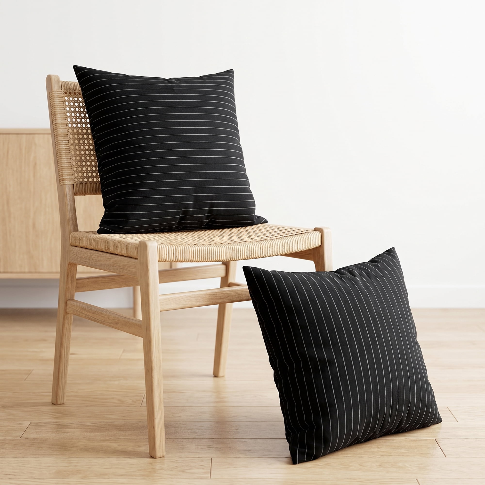Unique Bargains 2 Pack Fine Stripe Throw Pillow Covers Cotton Blend Cases Black 18"x18"