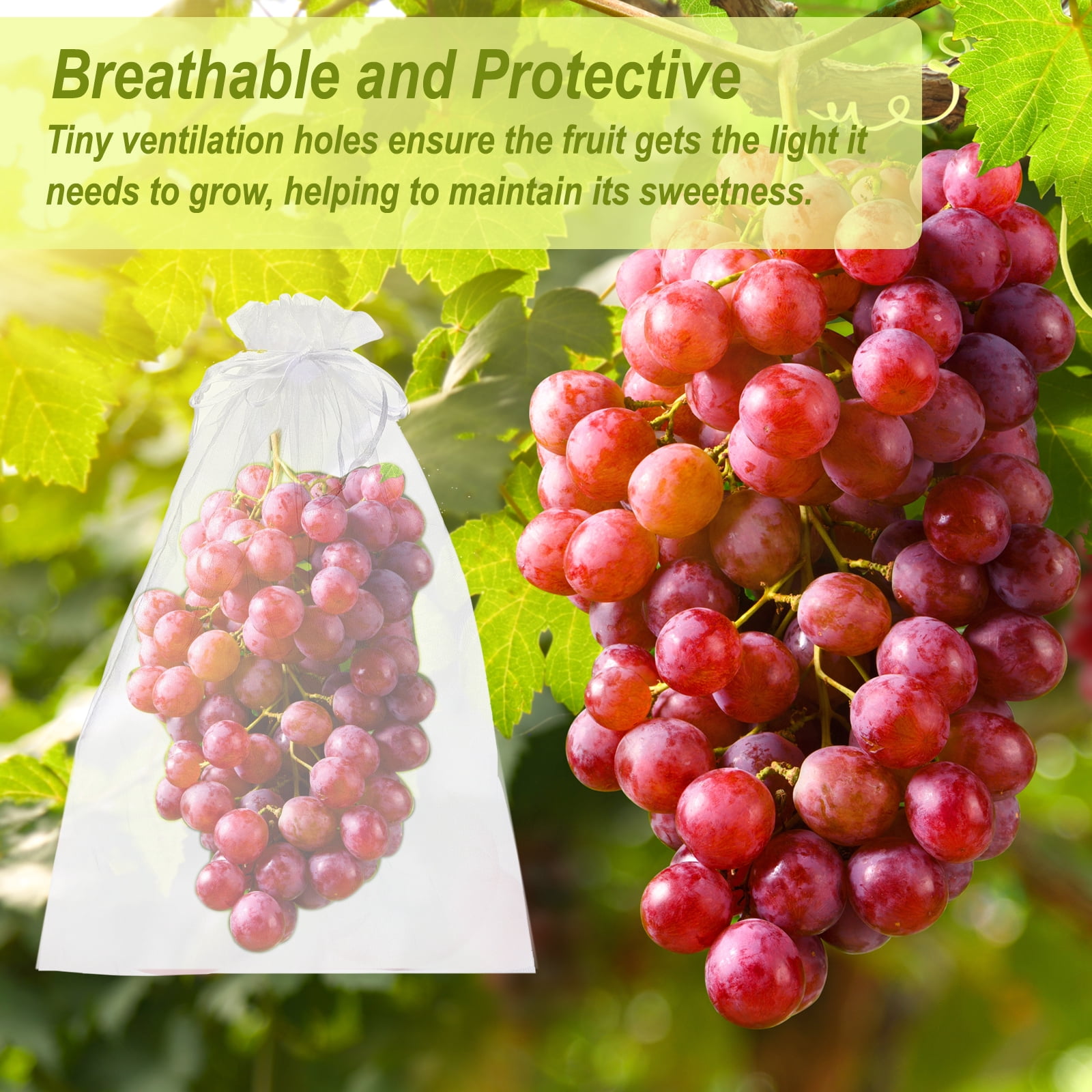 20Pcs Mesh Net, Netting Bags 13.8x9.8 inch 40D Garden Mesh Netting with Drawstring Bird Barrier Bags for Plant Fruit Flower Vegetable, White