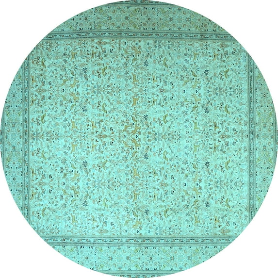 Ahgly Company Indoor Round Persian Light Blue Traditional Area Rugs, 4' Round